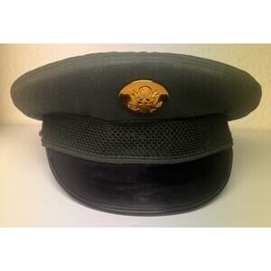 Vintage US Army Service Cap Hat Size 7 AG-44 Wool Serge Dress Green Gold Eagle
